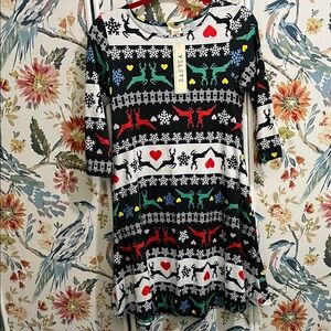 Yelete Kids Dress with Reindeer and Heart Patterns